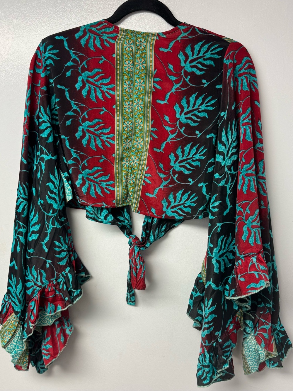 Karma Highway Tie Front Bell Sleeve Boho Crop Top One Size Festival Hippie Gypsy - Picture 5 of 11